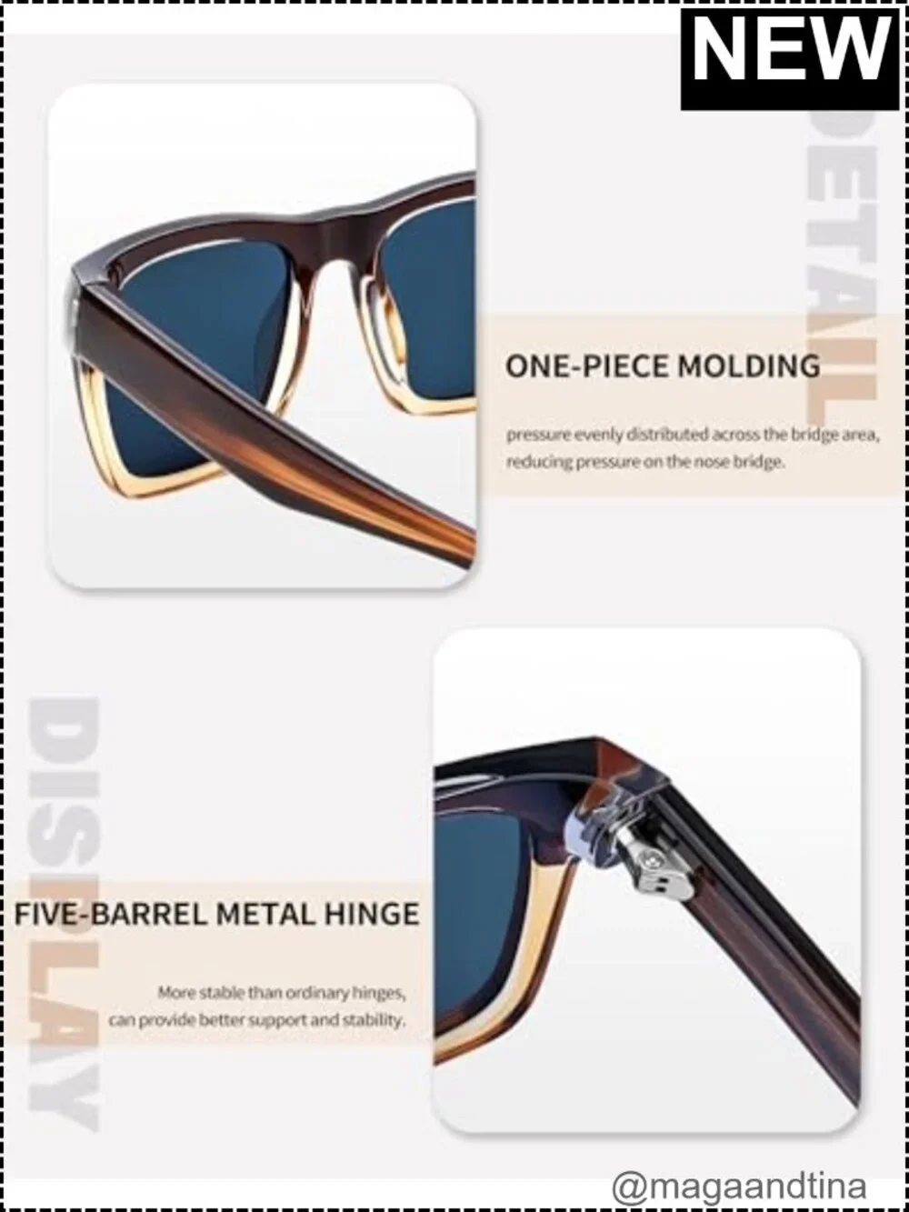 Oversized Acetate Square Sunglasses Polarized UV Protection